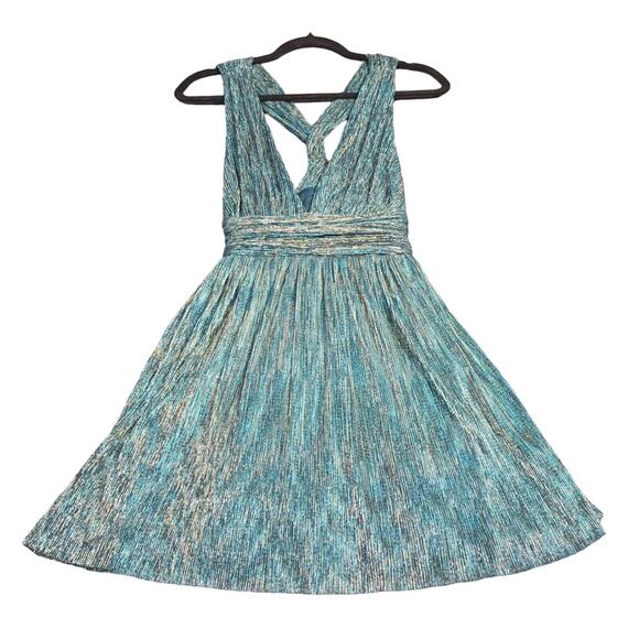 Lulus Dresses & Skirts - Lulus Women’s Size XS Ailey Gold and Teal Blue Metallic Skater Mini Dress